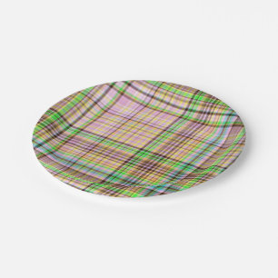 Chocolate Pastels Plaid 28-PAPER PARTY PLATES