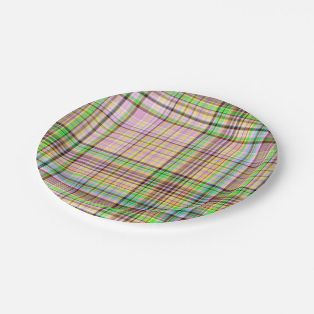 Chocolate Pastels Plaid 28-PAPER PARTY PLATES (Angled)
