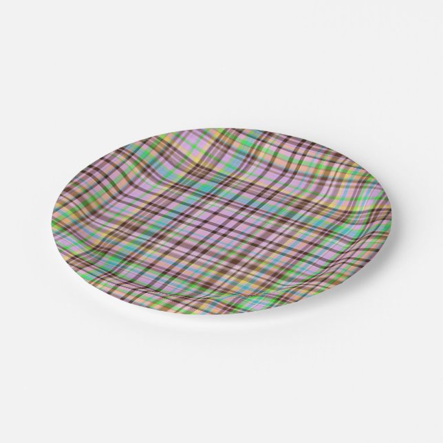 Chocolate Pastels Plaid 30-PAPER PARTY PLATES (Angled)