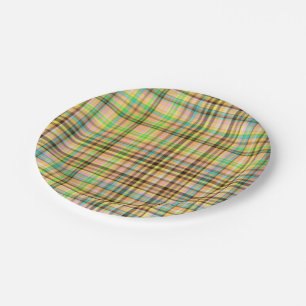Chocolate Pastels Plaid 32-PAPER PARTY PLATES