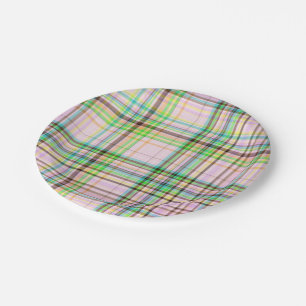 Chocolate Pastels Plaid 7-PAPER PARTY PLATES