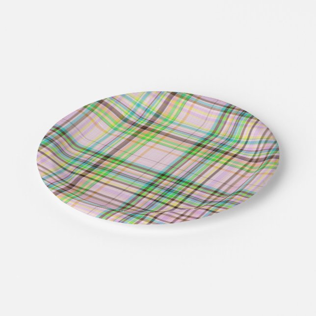 Chocolate Pastels Plaid 7-PAPER PARTY PLATES (Angled)