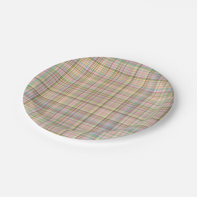 Chocolate Pastels Plaid 8-PAPER PARTY PLATES (Angled)