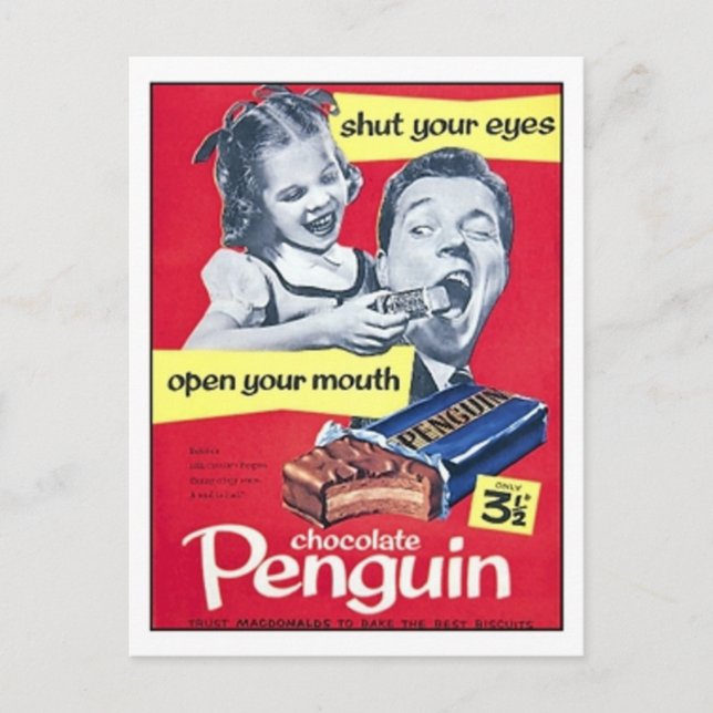Chocolate Penguin Vintage Ad Postcard (Front)