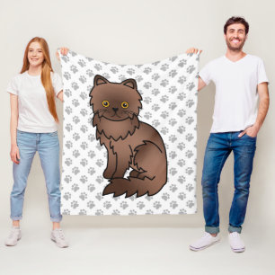 Chocolate Persian Cute Cartoon Cat & Paws Fleece Blanket