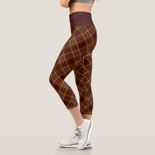 Chocolate Plaid Pattern Tartan Checkered Vintage Capri Leggings