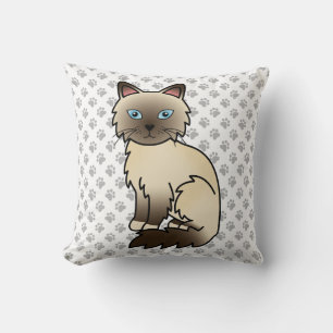 Chocolate Point Birman / Ragdoll Cat & Paws Throw Pillow