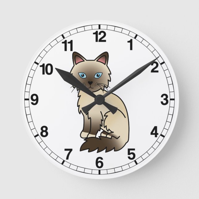 Chocolate Point Birman / Ragdoll Cat Round Clock (Front)