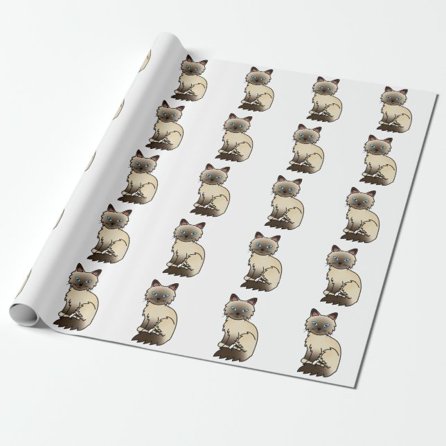 Chocolate Point Birman / Ragdoll Cute Cat Pattern Wrapping Paper (Unrolled)