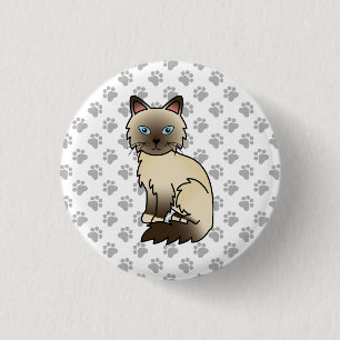 Chocolate Point Birman / Ragdoll Cute Cat & Paws 1 Inch Round Button