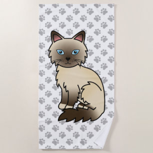 Chocolate Point Birman / Ragdoll Cute Cat & Paws Beach Towel