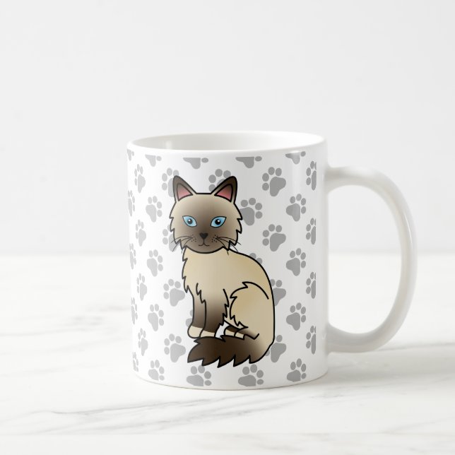 Chocolate Point Birman / Ragdoll Cute Cat & Paws Coffee Mug (Right)