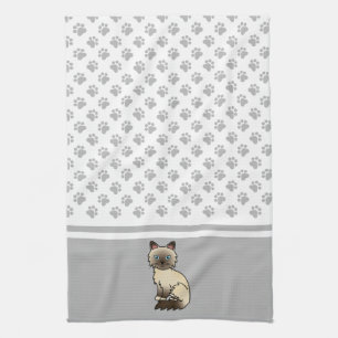 Chocolate Point Birman / Ragdoll Cute Cat & Paws Kitchen Towel