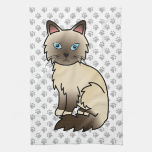 Chocolate Point Birman / Ragdoll Cute Cat & Paws Kitchen Towel