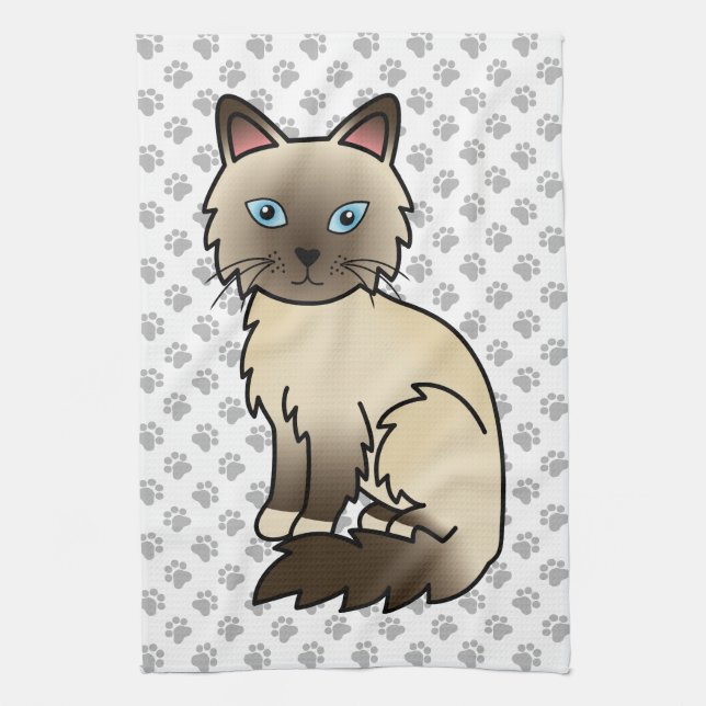 Chocolate Point Birman / Ragdoll Cute Cat & Paws Kitchen Towel (Vertical)