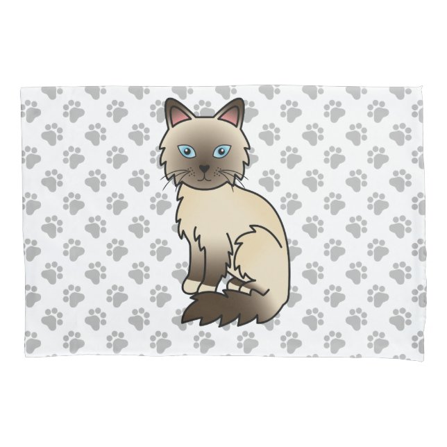 Chocolate Point Birman / Ragdoll Cute Cat & Paws Pillowcase (Front)