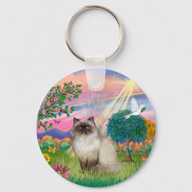 Chocolate Point Himalayan Cat -  Cloud Angel Keychain (Front)