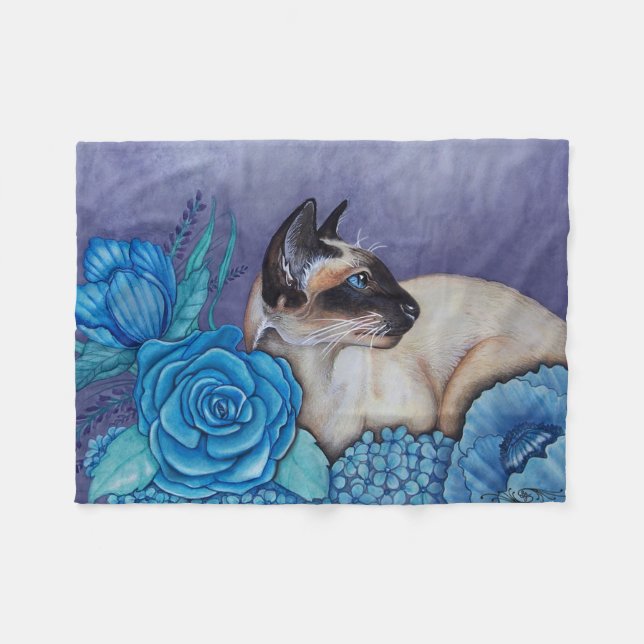 Chocolate Point Siamese Cat Fleece Blanket (Front (Horizontal))