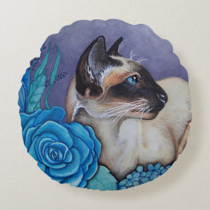 Chocolate Point Siamese Cat Round Pillow