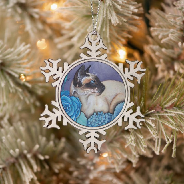 Chocolate Point Siamese Cat  Snowflake Pewter Christmas Ornament (Tree)
