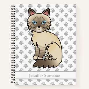 Chocolate Point Tabby Birman Cat & Custom Text Notebook