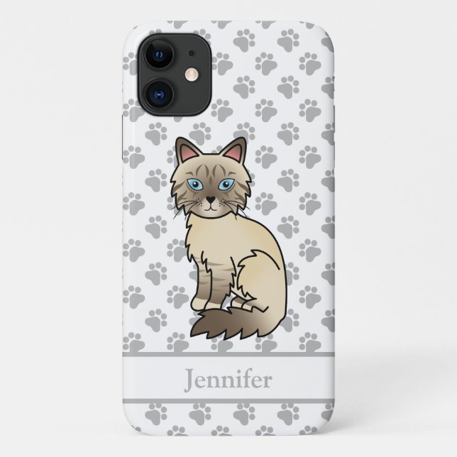 Chocolate Point Tabby Birman Cat & Name Case-Mate iPhone Case (Back)
