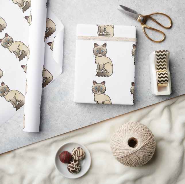 Chocolate Point Tabby Birman / Ragdoll Cat Pattern Wrapping Paper (Crafts)