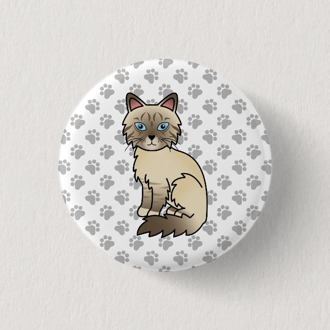 Chocolate Point Tabby Birman / Ragdoll Cat & Paws 1 Inch Round Button (Front)