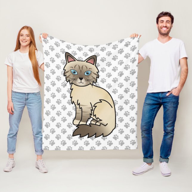 Chocolate Point Tabby Birman / Ragdoll Cat & Paws Fleece Blanket (In Situ)