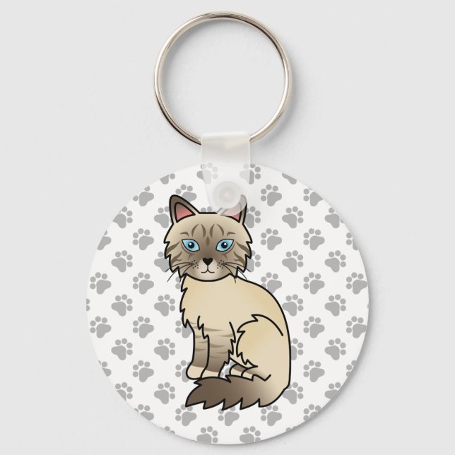 Chocolate Point Tabby Birman / Ragdoll Cat & Paws Keychain (Front)