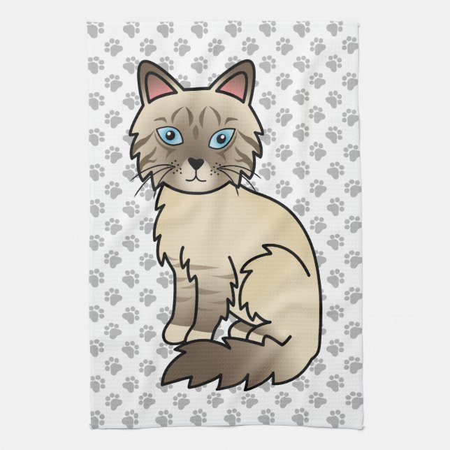 Chocolate Point Tabby Birman / Ragdoll Cat & Paws Kitchen Towel (Vertical)