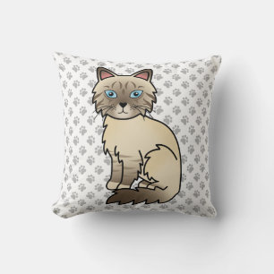 Chocolate Point Tabby Birman / Ragdoll Cat & Paws Throw Pillow