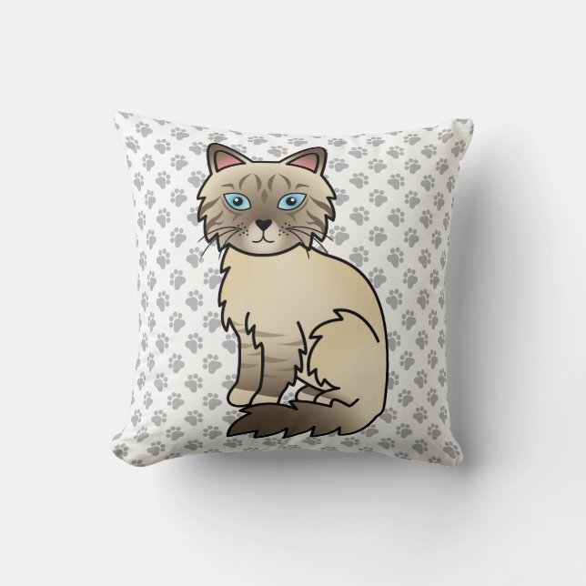 Chocolate Point Tabby Birman / Ragdoll Cat & Paws Throw Pillow (Front)