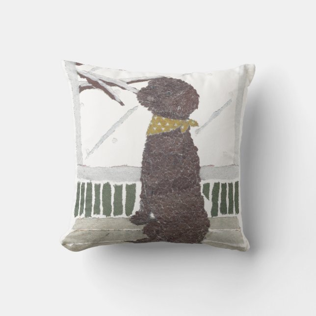 Chocolate Poodle, Brown Poodle Throw Pillow (Front)
