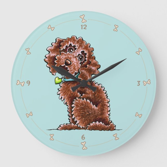 Chocolate Poodle Mix Side Sit Large Clock (Front)