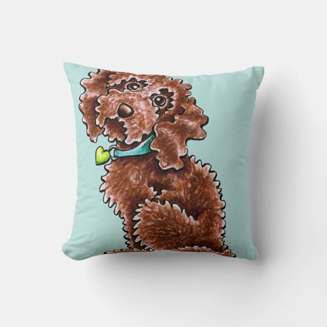 Chocolate Poodle Mix Side Sit Throw Pillow (Front)