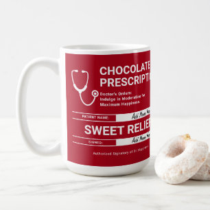 Chocolate Prescription Humour Red White Modern Fun Coffee Mug