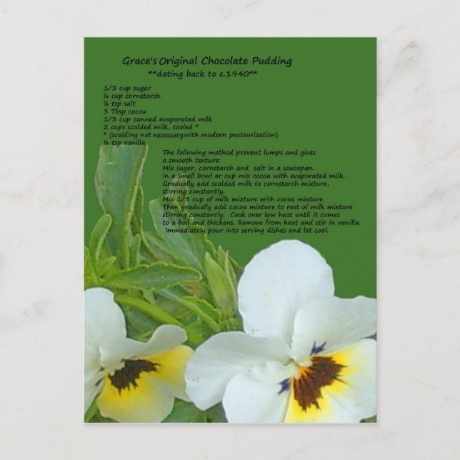 Chocolate Pudding Recipe Postcard (Front)