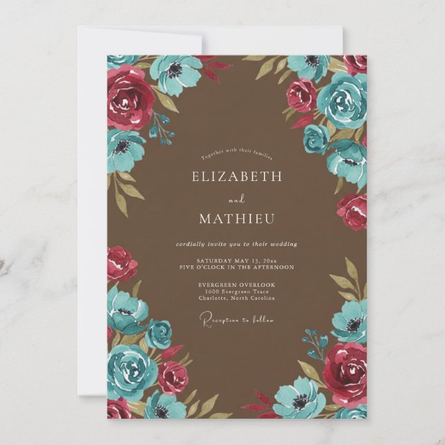 Chocolate Raspberry Vine Wedding Invitation (Front)