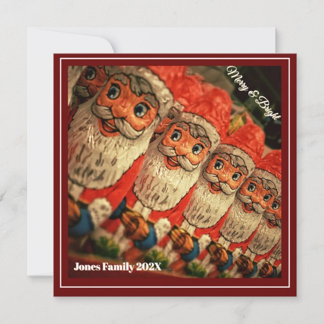 Chocolate Santa Custom Script Christmas Greeting  Holiday Card (Front)