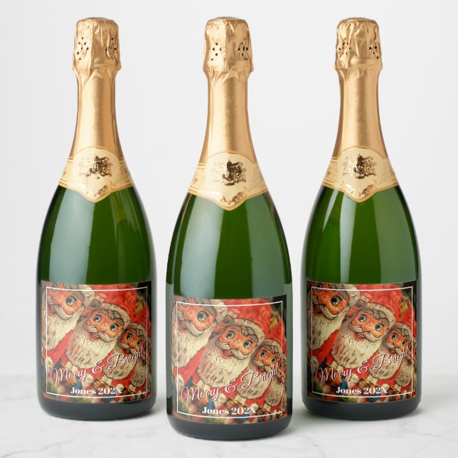 Chocolate Santa Custom Script Christmas Sparkling Wine Label (Bottles)