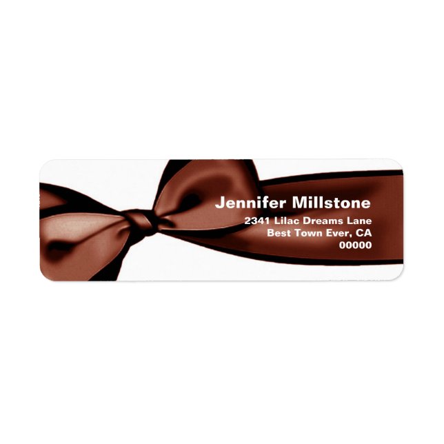 Chocolate Satin Bow Wedding Return Address Label (Front)