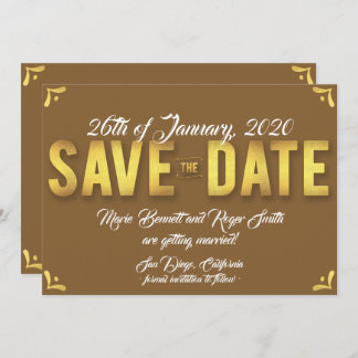 Chocolate Save The Date Card with Gold Foil