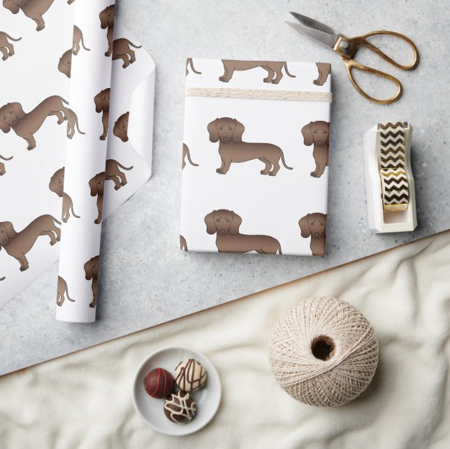 Chocolate Short Hair Dachshund Cartoon Dog Pattern Wrapping Paper (Crafts)