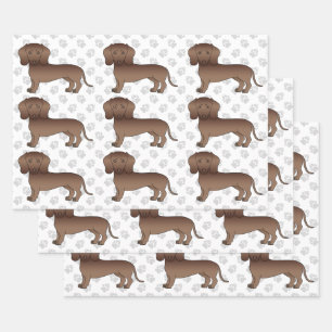 Chocolate Short Hair Dachshund Cartoon Dog Pattern Wrapping Paper Sheet