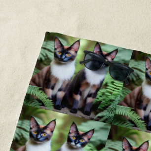 Chocolate Siamese Cat Twins, Beach Towel