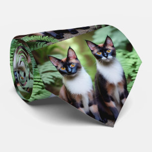 Chocolate Siamese Cat Twins, Neck Tie