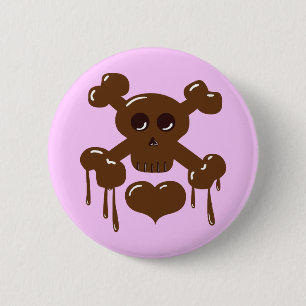 Chocolate Skull and Crossbones 2 Inch Round Button