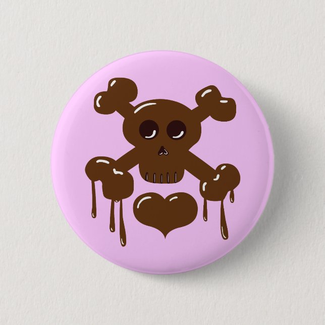 Chocolate Skull and Crossbones 2 Inch Round Button (Front)