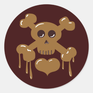 Chocolate Skull and Crossbones Classic Round Sticker